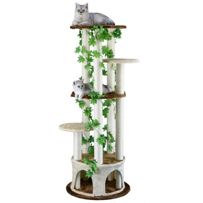 Go Pet Club 61" Forest Cat Tree House Furniture with Leaves F2093 - Beige/Brown