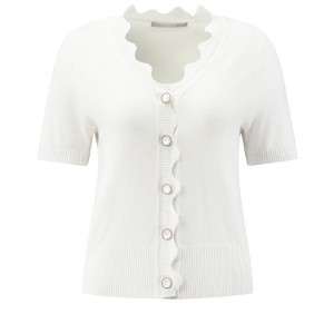 INSPIRE CHIC Women's Short Sleeve V Neck Button Down Wave Trim Summer Knit Cropped Cardigan - 1 of 4