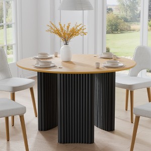 Spassway 46" Two-tone Round Oak Wood Dining Table with 3 Legs Modern Kitchen Table with Solid Wood Legs for Seats 4 - 1 of 4