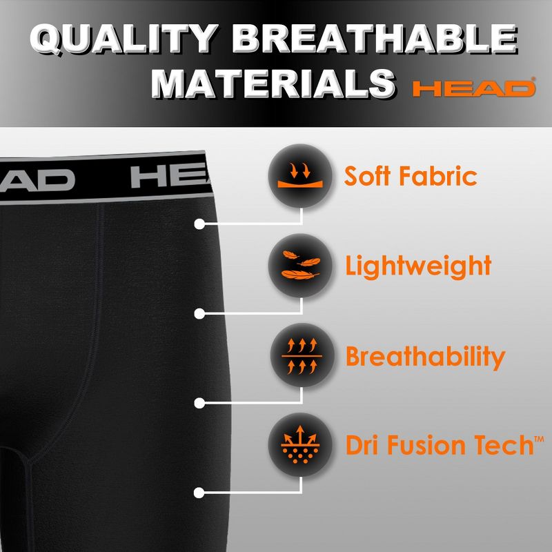 Head 6 Pack Men's Athletic Boxer Briefs Breathable Stretch No Fly Tagless Underwear, 3 of 6