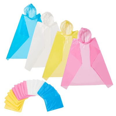Blue Panda 20 Pack Kids Rain Poncho with Hood, Clear Disposable Emergency Poncho for Outdoor Trips, 4 Assorted Colors, 42 x 60 in