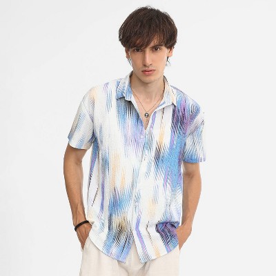 Campus Sutra Men Men's Sky Blue & Ivory White Strokes-Textured Shirt