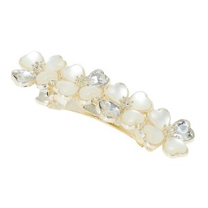 Unique Bargains Women's Flower Hairpins Hair Barrettes Gold Tone Beige 1 Pc - 1 of 4
