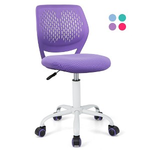 Costway Height-adjustable Ergonomic Kids Chair Breathable Mesh Desk Chair w/ Wheels Mobile Comfortable School Chair for Kids Room Purple - 1 of 4