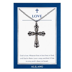 Anna-Kaci Gunmetal Crystal Cross Necklace with Message Card & Envelope Jewelry Gift - 1 of 4