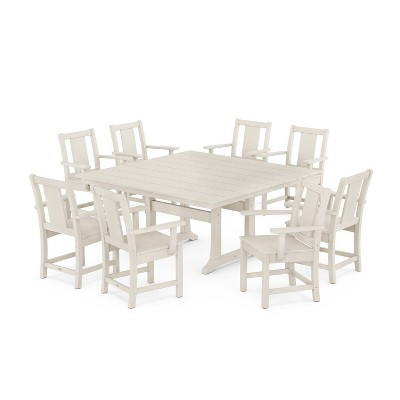 Polywood 9pc Prairie Square Farmhouse Outdoor Patio Dining Set With ...