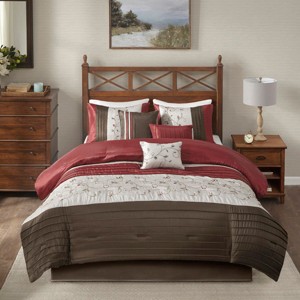 Gulches Queen 7 Piece Elegant transitional style Embroidered Comforter Set£¬Red - 1 of 4