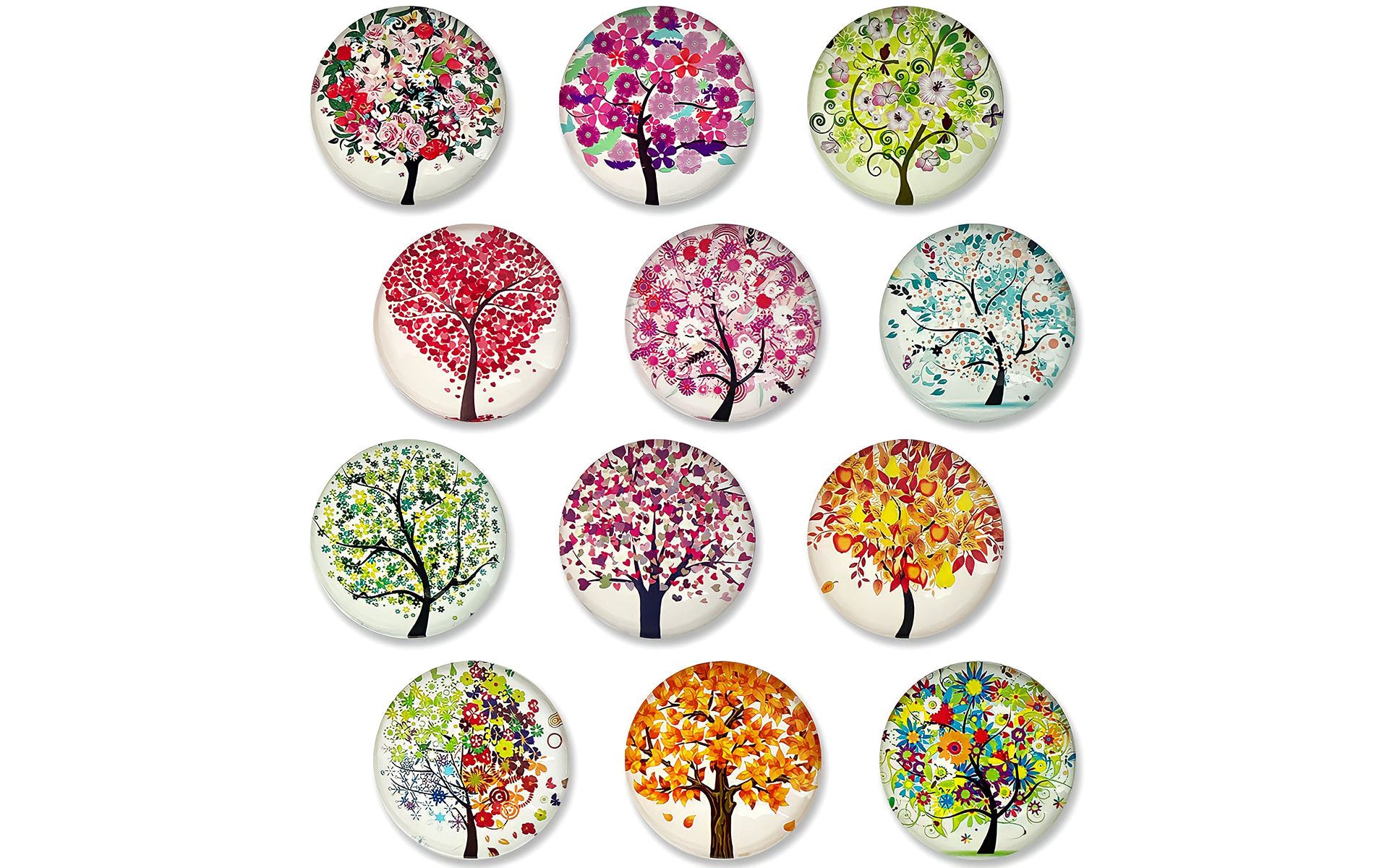 Wrapables Crystal Glass Magnets, Refrigerator Magnets for Office Whiteboards, Cabinets, Lockers (Set of 12), Tree Love