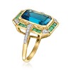 Ross-Simons 9.25 Carat Swiss Blue Topaz, .70 ct. t.w. Emerald and .20 ct. t.w. Diamond Ring in 14kt Yellow Gold - 3 of 4