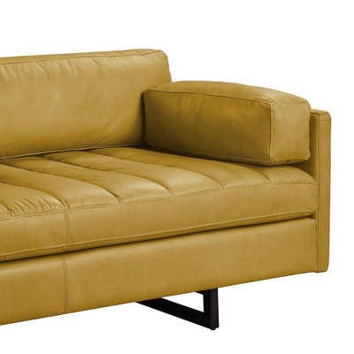 Radia 74" Turmeric Leather Tufted Sofa with Pillow