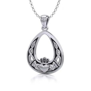 Slickblue Sterling Silver Celtic Knotwork Pendant Necklace, 20 Inch Chain, Claddagh Symbol of Love and Loyalty - 1 of 4