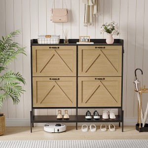 4-Drawer Flip-Up Shoe Cabinet- Hidden Entryway Storage Organizer with Adjustable Stand & Metal Knobs for Hallway/Bedroom - 1 of 4
