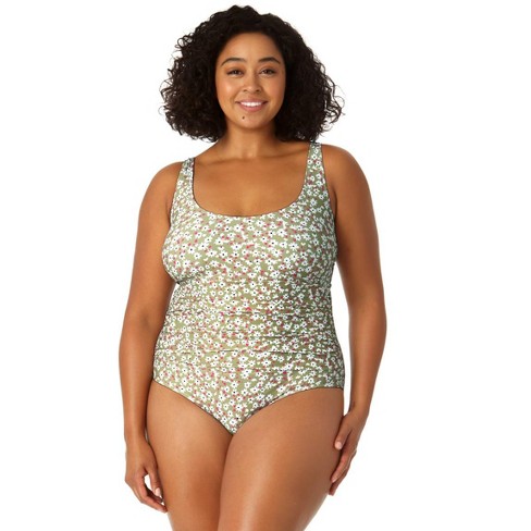 Swim 365 Women's Plus Size Zip-front One-piece With Tummy Control