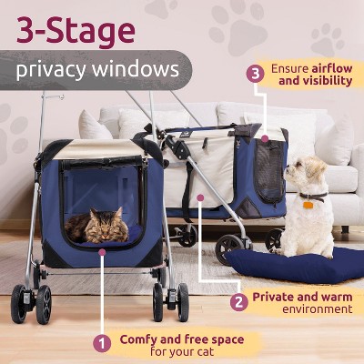 Red Foldable Pet Stroller with Detachable Carrier