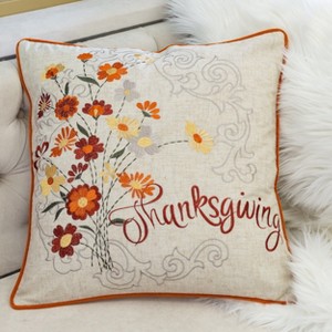 PAGED 20" Throw Pillow, Bed Pillow with LOVE Pumpkin Embroidery and Removable Cover, Square Pillow for Home Decor, Holiday Decor - 1 of 4