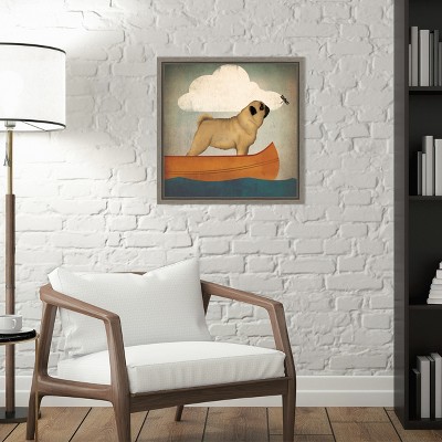 Ryan Fowler Pug Canoe Framed Canvas Art in Graywash