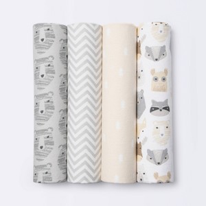 Flannel Baby Blankets Little Cub - Cloud Island™ Gray/Neutral 4pk - 1 of 3