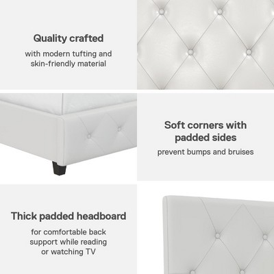 Twin White Faux Leather Upholstered Platform Bed with Tufted Headboard