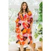 Slickblue Plus Size Coral Multi Floral Print Square Neck Midi Dress with Smocked Bodice and 3/4 Puff Sleeves, Size 1XL-3XL - 2 of 4