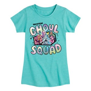 Girls' - Monster High - Ghoul Squad Lagoona Frankie Cleo Clawdeen Draculaura Fitted Short Sleeve Graphic T-Shirt - 1 of 4