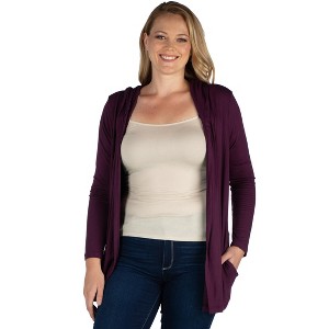 Plus Open Front Lightweight Hooded Cardigan - 24seven Comfort Apparel™ - 1 of 3