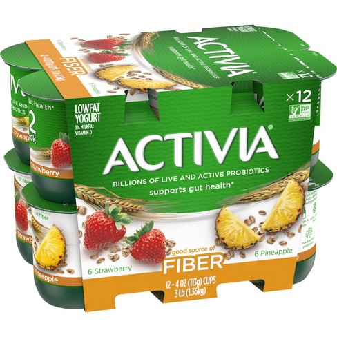Activia Low Fat Fiber Probiotic Strawberry & Pineapple Yogurt Variety Pack  - 12ct/4oz Cups