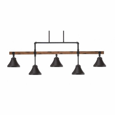 Toltec Lighting Portland 5 - Light Island Pendant Light in  Dark Granite with 7" Dark Granite Cone Metal Shade Shade