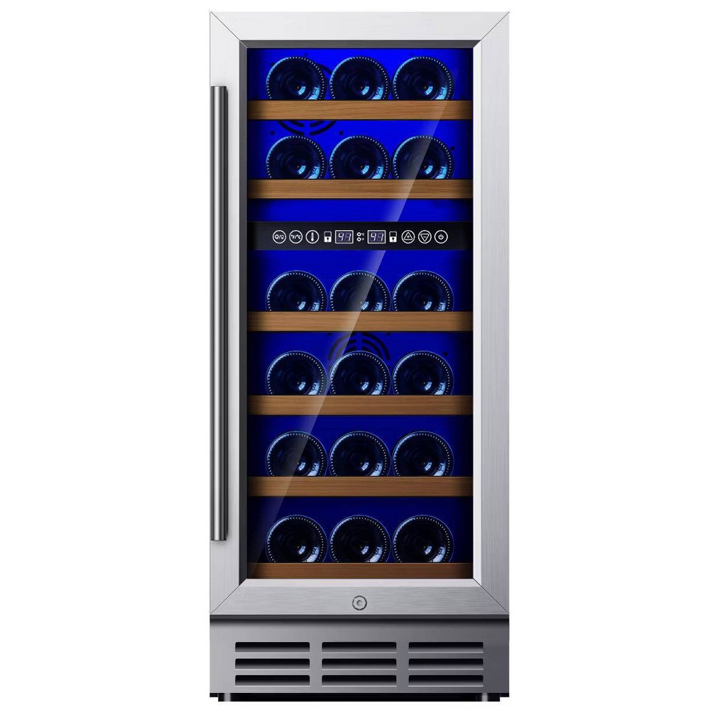 EUHOMY 33 Bottle 15" Wine Fridge- Dual Zone Wine Cooler- Digital Control- Low Noise Silver
