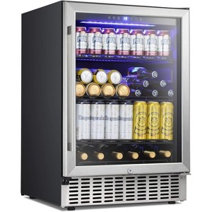 R.W.FLAME 24 Inch Beverage Fridge with Clear Glass Door, Digital Memory Temperature Control, for Cans and Soda, LED Lighting, Quiet Operation - 1 of 4