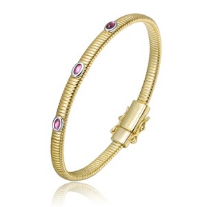 Guili 14K Gold Plated Bangle Bracelet with Gold, Blue, Red, or Green Cubic Zirconia – Vibrant, Stylish, Timeless Jewelry for Any Occasion - 1 of 2