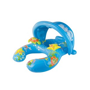 Pool Master 40" Inflatable Mommy and Me Baby 2-Person Rider Swimming Pool Float with Adjustable Canopy - Blue/White - 1 of 2