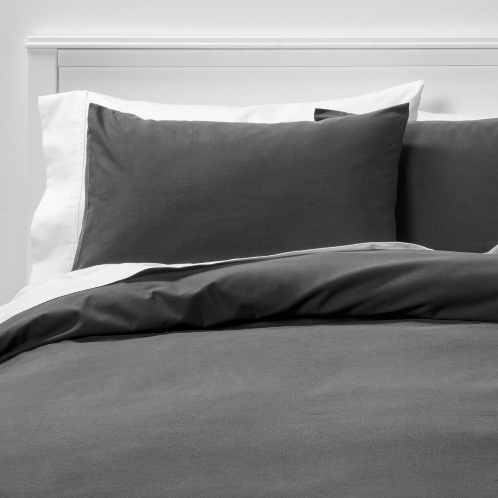 King Easy-Care Duvet Cover & Sham Set Dark Gray - Room Essentials