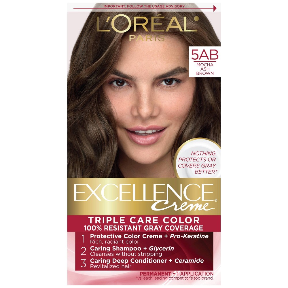 Photos - Hair Dye LOreal L'Oreal Paris Excellence Triple Protection Permanent Hair Color - 6.3 fl oz - 5AB Mocha Ash Brown - 1 Kit 