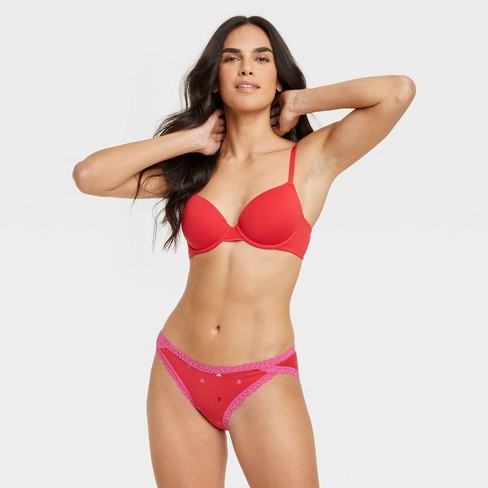 Women's Heart Print Lace Trim Cotton Bikini Underwear - Auden™ Red Xl :  Target