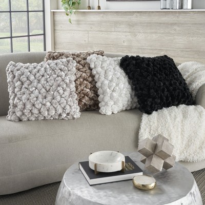 White Velvet Shimmer Poms 20" Square Throw Pillow