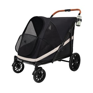 Itopfox Foldable Dog Stroller for Large Pets Up to 80LBS with Storage Pocket, 4 Wheels, One-Click Folding, Breathable Mesh (Black) - 1 of 4