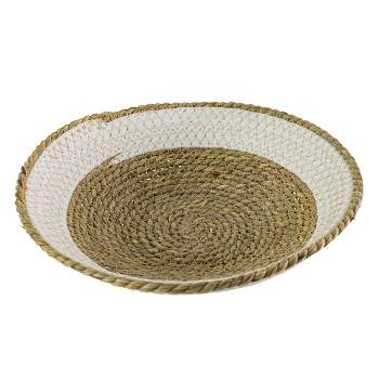 Creative Co-Op Creative Co-Op Decorative Handmade Paper Mache Bowl with  Wicker Rim, White and Natural, 11'' Round