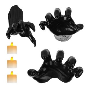 iMountek "3Pcs Creepy Reaching Hands with Lighted Candles, Wall-Mounted Halloween Witch Hand Sculpture, Gothic Horror Decor" Black - 1 of 4