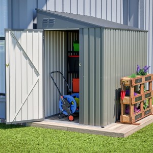 GDFStudio Alaula Outdoor 4' x7' Lean-To Galvanized Steel Storage