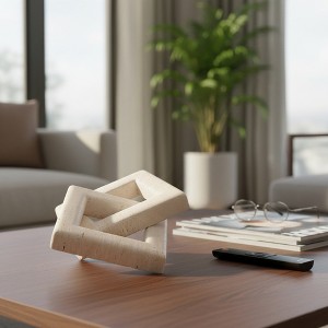 Modern Travertine Interlocking Square Sculpture for Home Decor - Stylish Ornament for Bathroom, Office, and Living Room Decor - 16", Ivory - 1 of 4