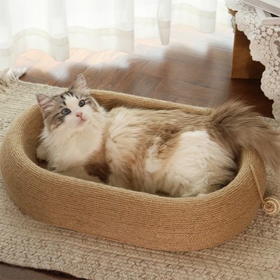 Boersma Large Sisal Cat Scratching Bed – One-Piece Durable Cat Basin with Toy Ball, Wear-Resistant Concave Design for Scratching & Sleeping