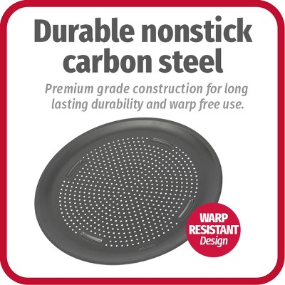 GoodCook 15.75 Large Nonstick Carbon Steel Ready Air Perfect Pizza Pan Gray: Round Oven Tray, Dishwasher-Safe