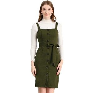 INSPIRE CHIC Women's Classic Button Decor Slim Fit Sleeveless Tie Waist Pinafore Overall Dress - 1 of 4