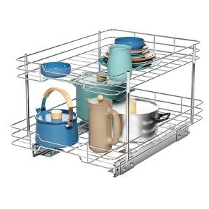 2 Tier Pull-out Cabinet Organizer, 17" W x 21" D Kitchen Under Sink Organizer, Slide Out Home Spice Rack Storage for Pots and Cans, Chrome - 1 of 4
