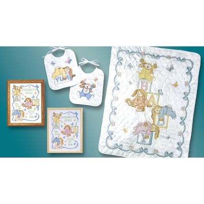 Janlynn Stamped Bib Cross Stitch Kit 9.5"X11" 2/Pkg-Sleepy Bunnies