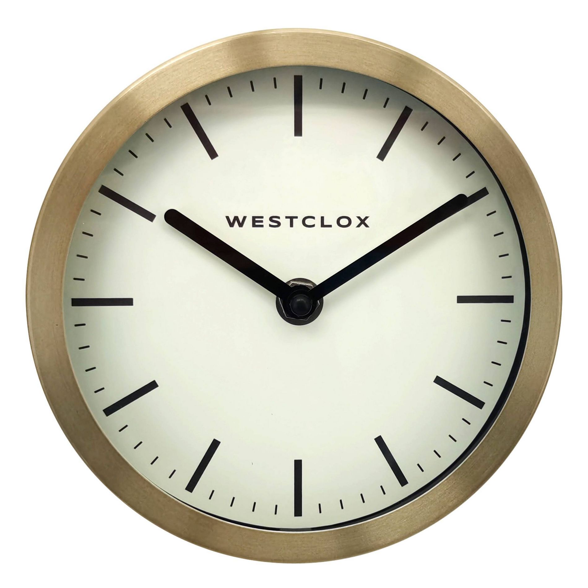 6" Gold Metal Wall Clock - Westclox: Quartz Movement, Black Face, Indoor Use