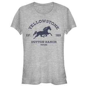Juniors Womens Yellowstone Blue Horse Dutton Ranch Montana Est. 1886 T-Shirt - 1 of 4