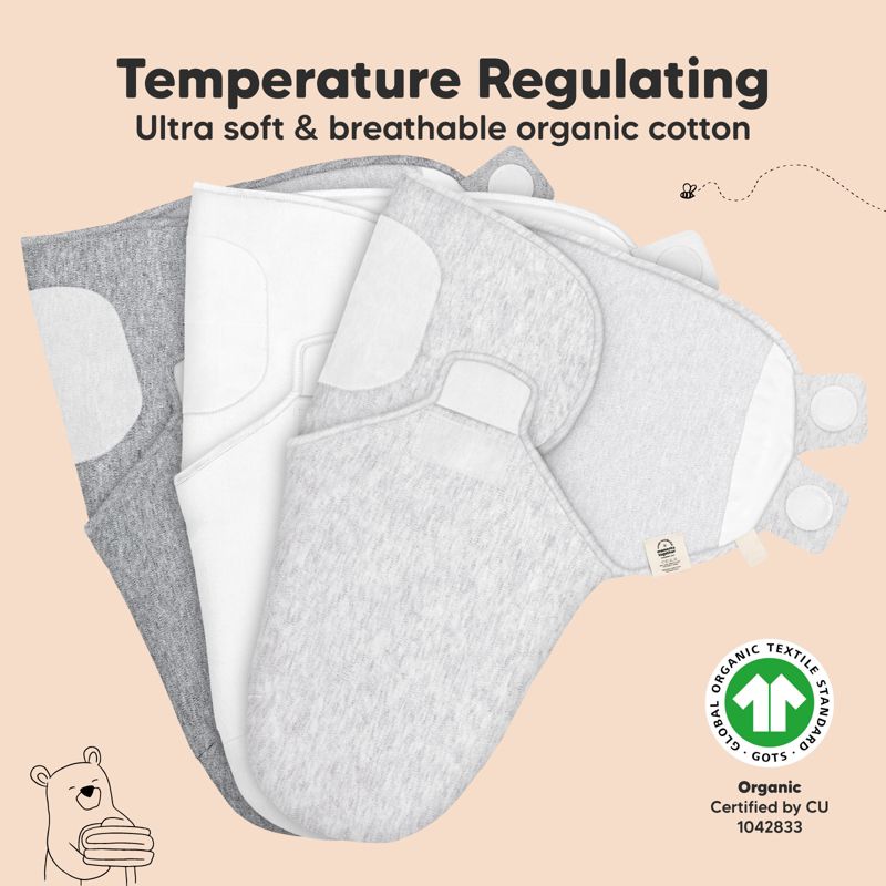 KeaBabies 3pk Organic Baby Swaddle Sleep Sacks, Newborn Baby Swaddles Wrap 0-3 Months, Ergonomic Wearable Swaddle Blanket, 5 of 11