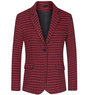 Lars Amadeus Men's Casual Slim Fit Notched Lapel Houndstooth Print Blazer