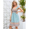 WhizMax Women's Summer Floral V Neck Flutter Sleeve Bohemian Smocked Casual Swing Mini Dress - 3 of 4